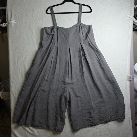 Cut Loose crosshatch L/XL Gray Super Wide Legs Relaxing Jumpsuit Seashell Button - Picture 1 of 16
